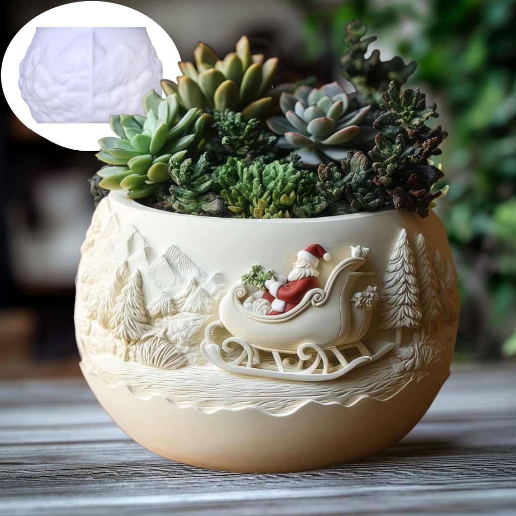 Echeveria Succulent - Slitta di cedro Babbo Natale Rilievo